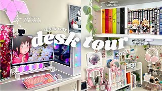 cute & cozy desk setup tour : aesthetic, pinterest inspired, manga collection (2024)