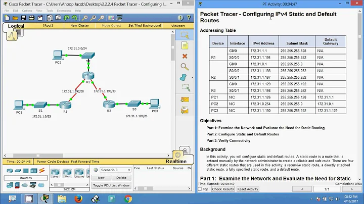 2.2.2.4 Packet Tracer - Configuring IPv4 Static and Default Routes