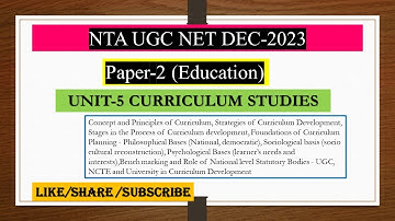 CURRICULUM STUDIES || UNIT 5(A)|| PART-1|| UGCNET DEC-2023