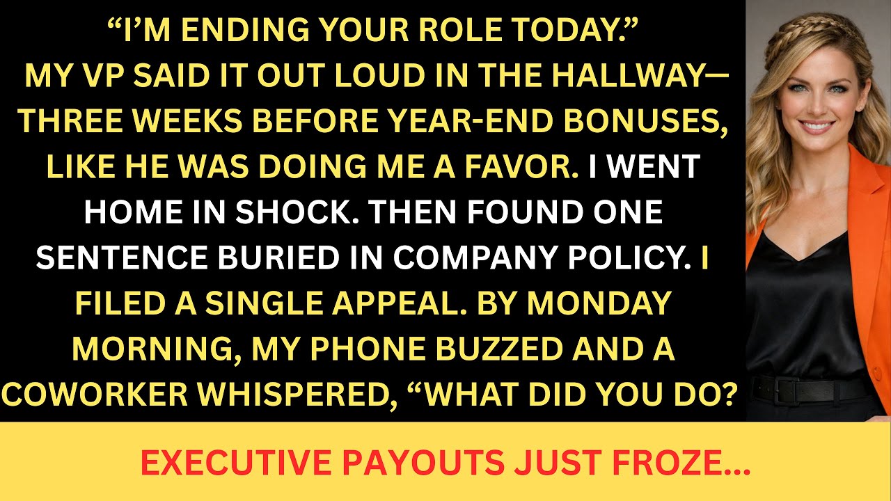 MY VP FIRED ME BEFORE YEAR END BONUSES, I FILED ONE APPEAL THAT FROZE EXECUTIVE PAYOUT