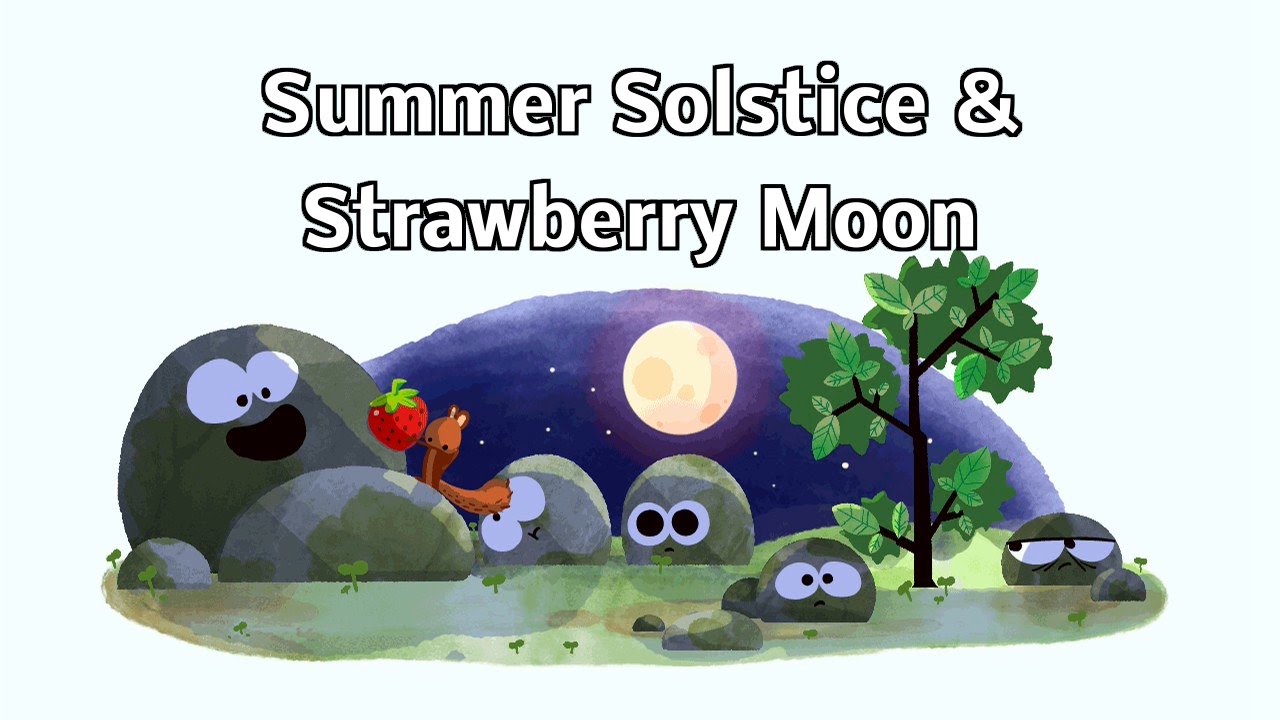 Summer solstice and strawberry moon - June 21, 2016  (Google Doodle)