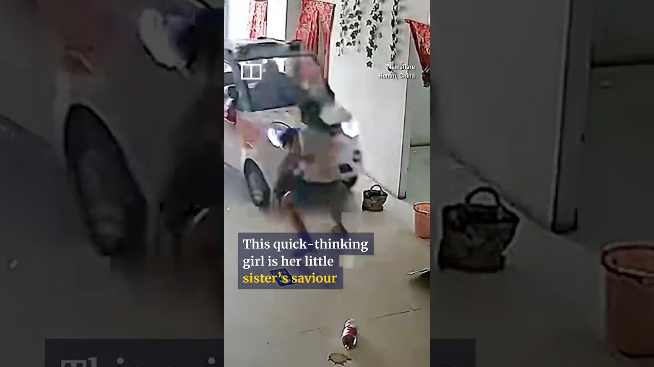 Chinese teenager saves little sister from out-of-control car #shorts