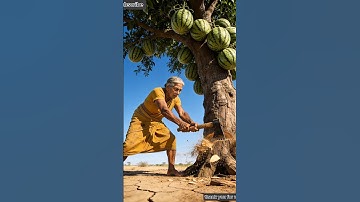 The buffalo saved the watermelon tree from drying up by pouring water on it 😭 #ai #story #animals