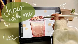 draw with me🧋 Boba with cute Characters (iPad)☁️