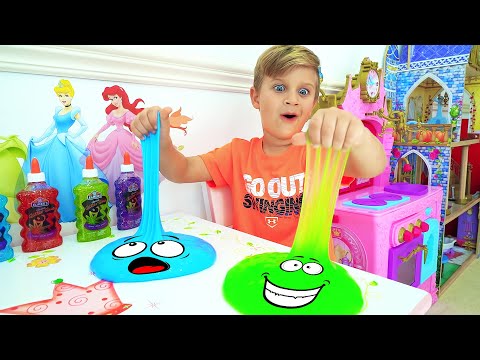 Diana and Roma Learn to share toys. Funny stories about slime