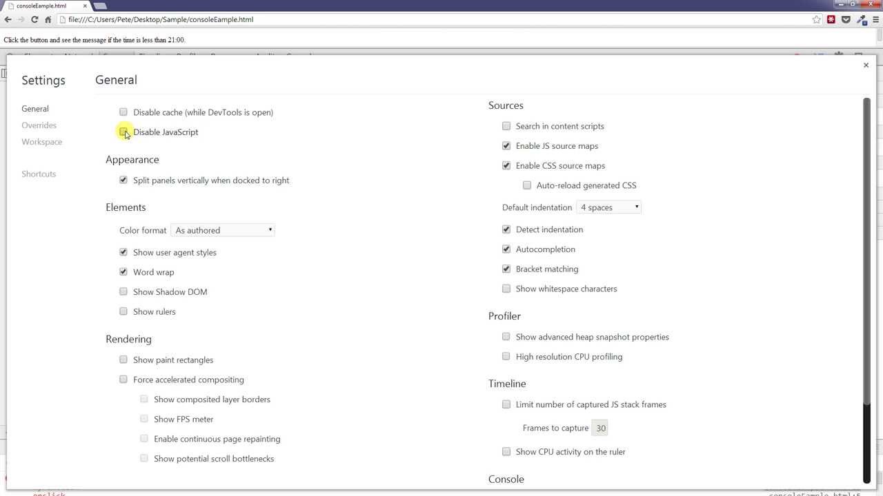 The Chrome Developer Tools - The Settings Panel - YouTube