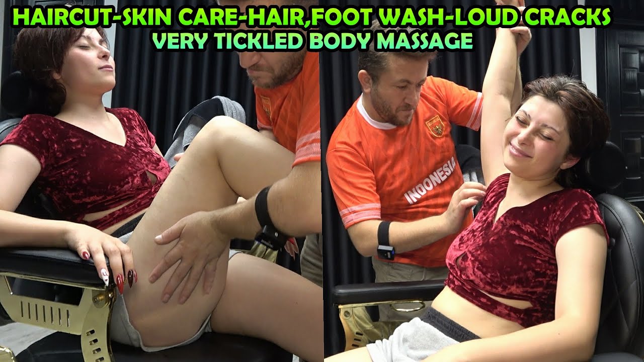 MY MAGIC TOUCHES TICKLED LADY - HAIRCUT - CRACKS - CARE - FOOT WASH ASMR head,back,chest,hip massage