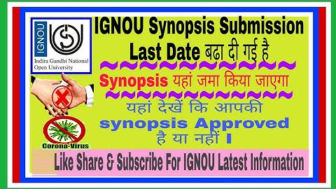 IGNOU SYNOPSIS DATE EXTENDED- Check Approval Status