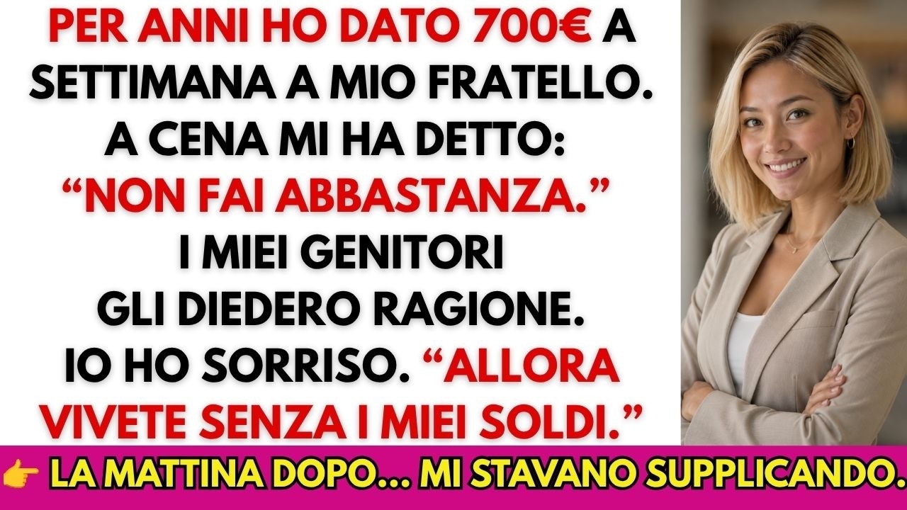 “C’è chi ama atteggiarsi a generosa, ma quando la famiglia ha davvero bisogno, conta fino all’ultimo centesimo”. Mio fratello Nico ha alzato il calice e mi ha guardata dritto negli occhi, mentre...