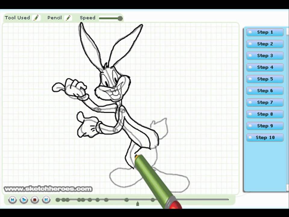 How to draw Bugs Bunny (Looney Tunes) -- drawing tutorial video - YouTube