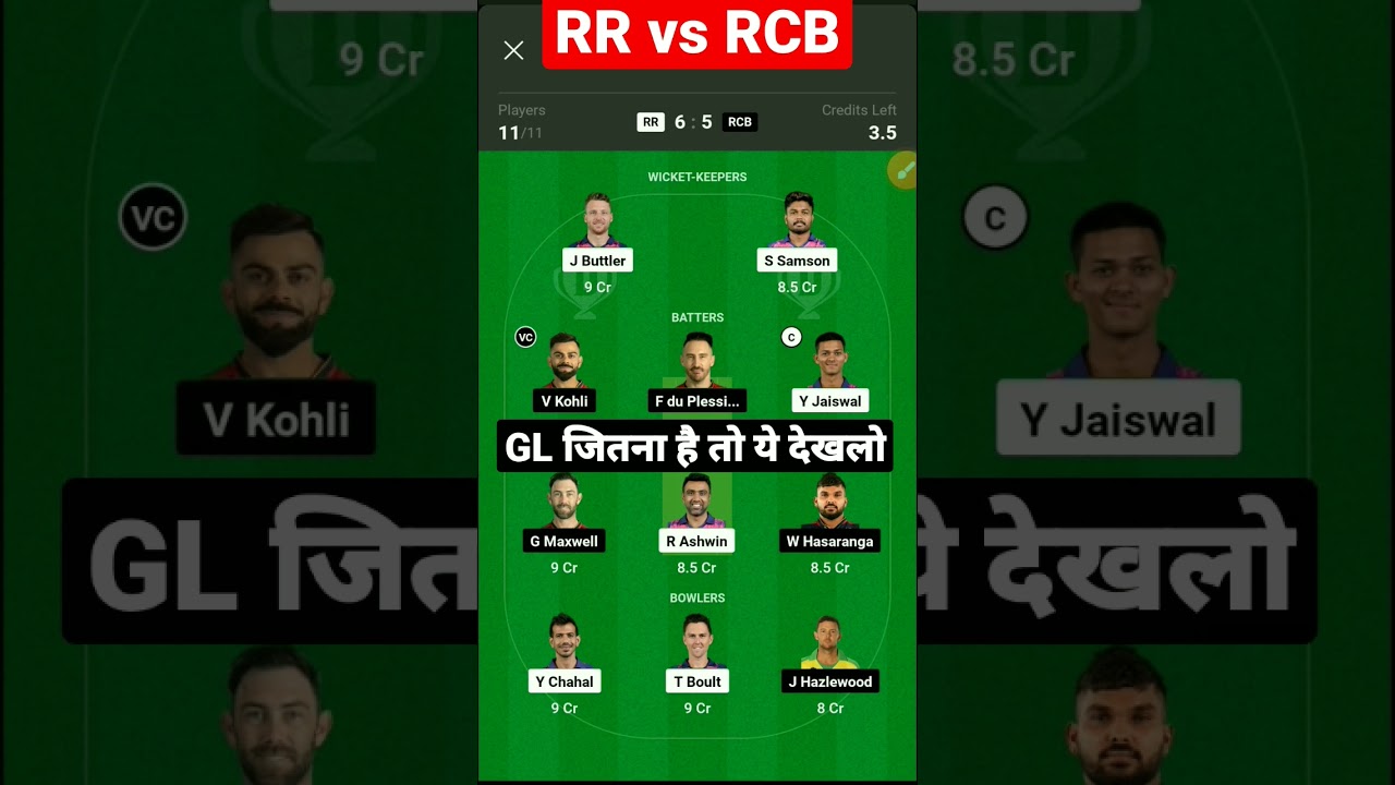 RR vs RCB Dream11 Team | RR vs RCB IPL Dream11 Prediction |