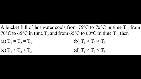 A bucket full of hot water cools from 75°C to 70°C in time T1, from