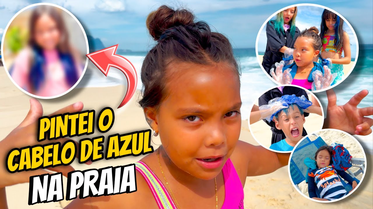 PINTAMOS O CABELO ​⁠DE AZUL NA PRAIA  !! * a água acabou * 😱