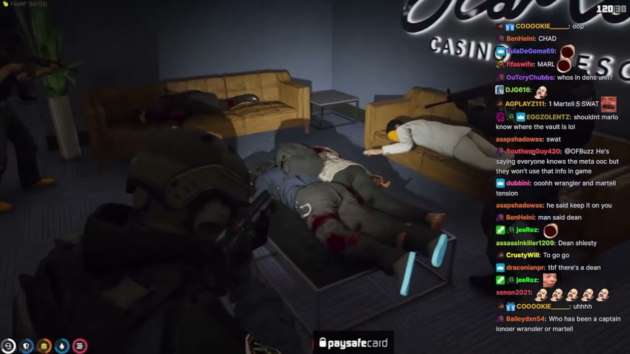 Den's POV of seeing CB's bodies after entering elevator, 