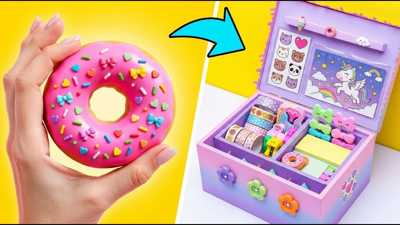 🍩 Donut-themed stationery DIY & cute organizing ideas ✨ - YouTube