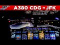 Hifly airbus a380 cockpit paris cdg to new york jfk