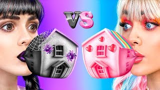 Einfarbige Haus-Challenge! Wednesday Addams Vs Enid! Die Besten Bau-Hacks!