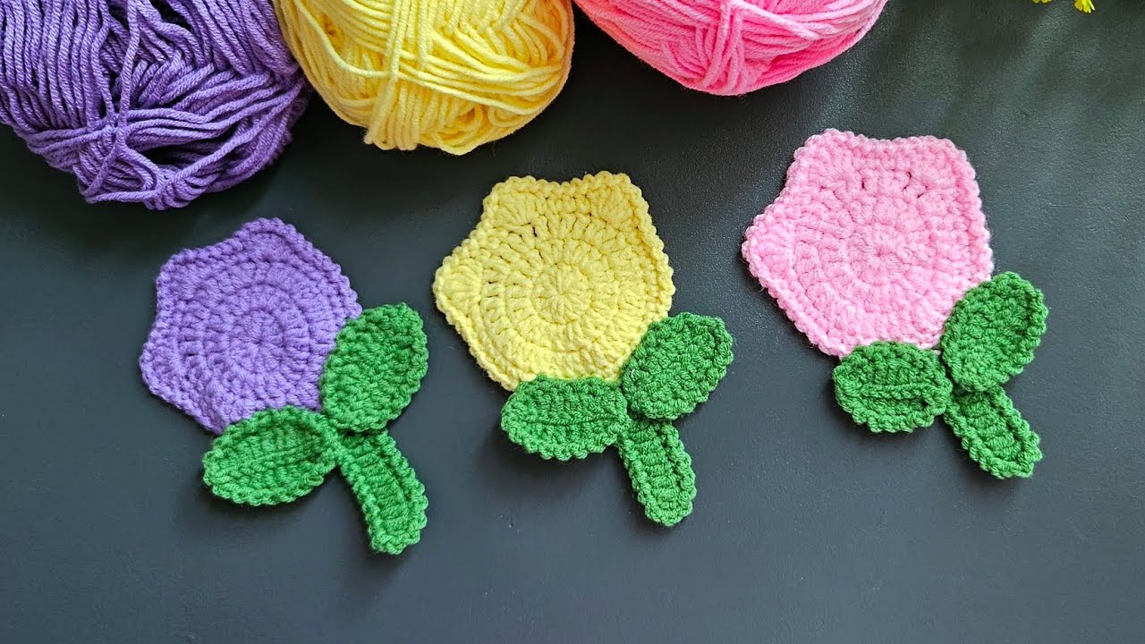 Crochet tulip flower tutorial 🌷 how to crochet for beginners  - crochet coaster