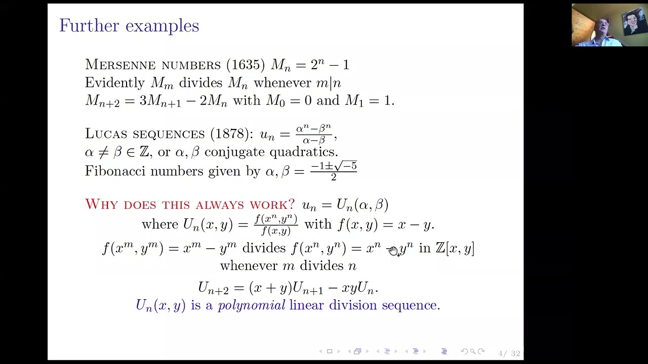Andrew Granville: Linear Divisibility sequences (NTWS 127) - YouTube
