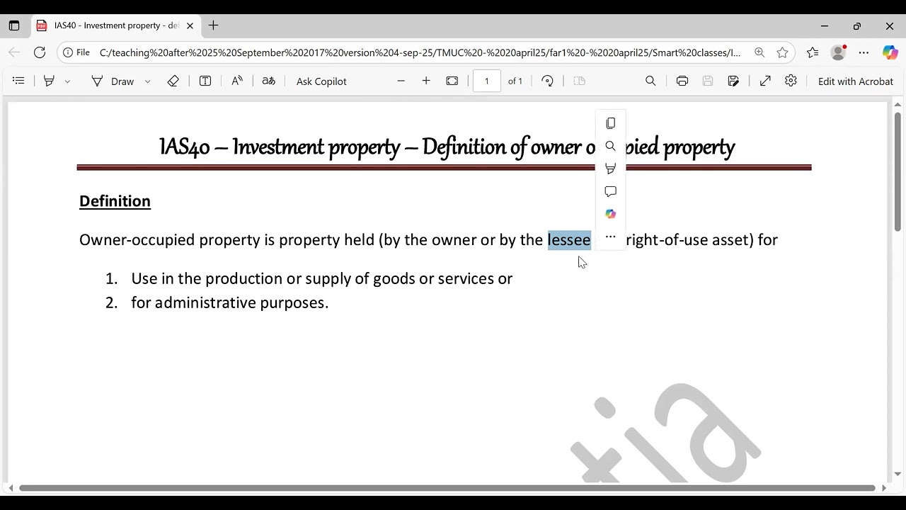 IAS40   Investment property   definition of owner occupied property