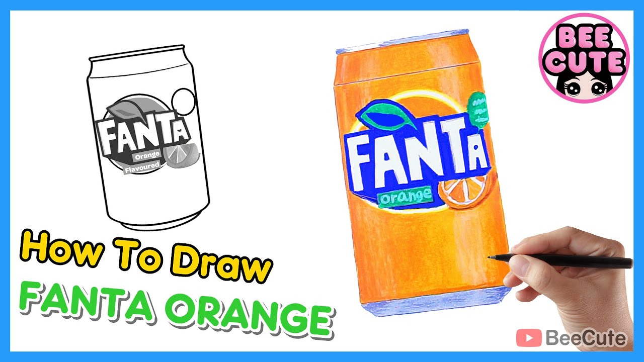 สอนวาดรูปแฟนต้าน้ำส้ม วาดรูปและระบายสีแฟนต้าแบบกระป๋อง How to draw