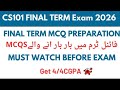 CS101 FINAL TERM MCQ PREPARATION2026| VU EXAM PREPARATION |FINALTERM