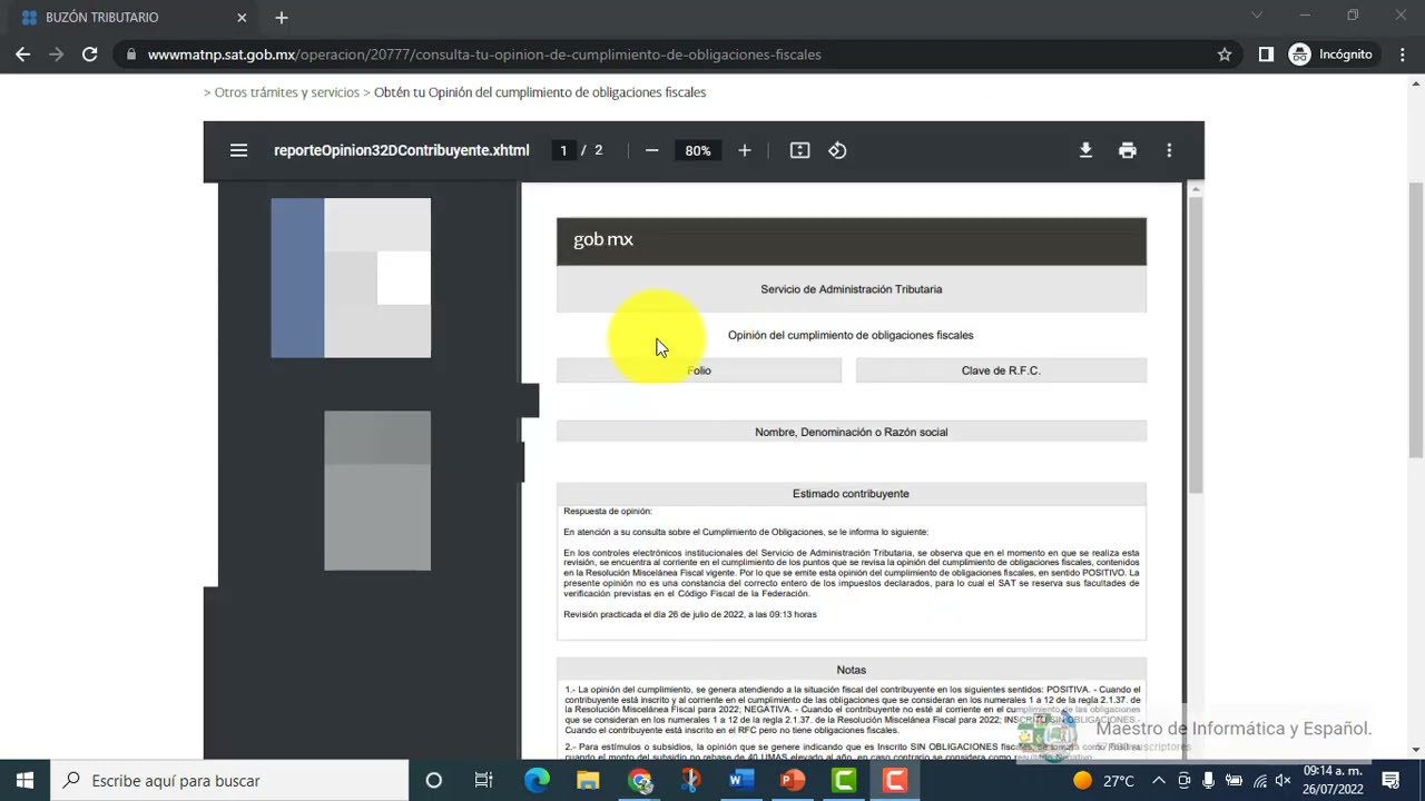 COMO DESCARGAR LA CONSTANCIA DE OPINIÓN DE CUMPLIMIENTO SAT FÁCIL Y ...