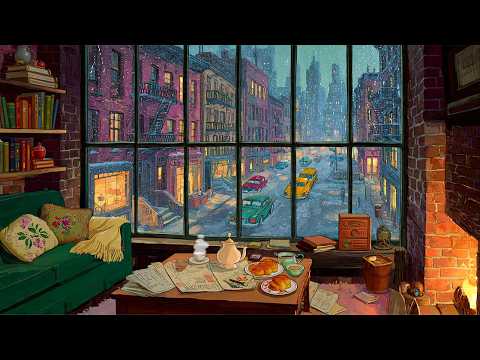 vintage jazz on a rainy 1940s night in a cozy new york city apartment | calm rain ambience to relax