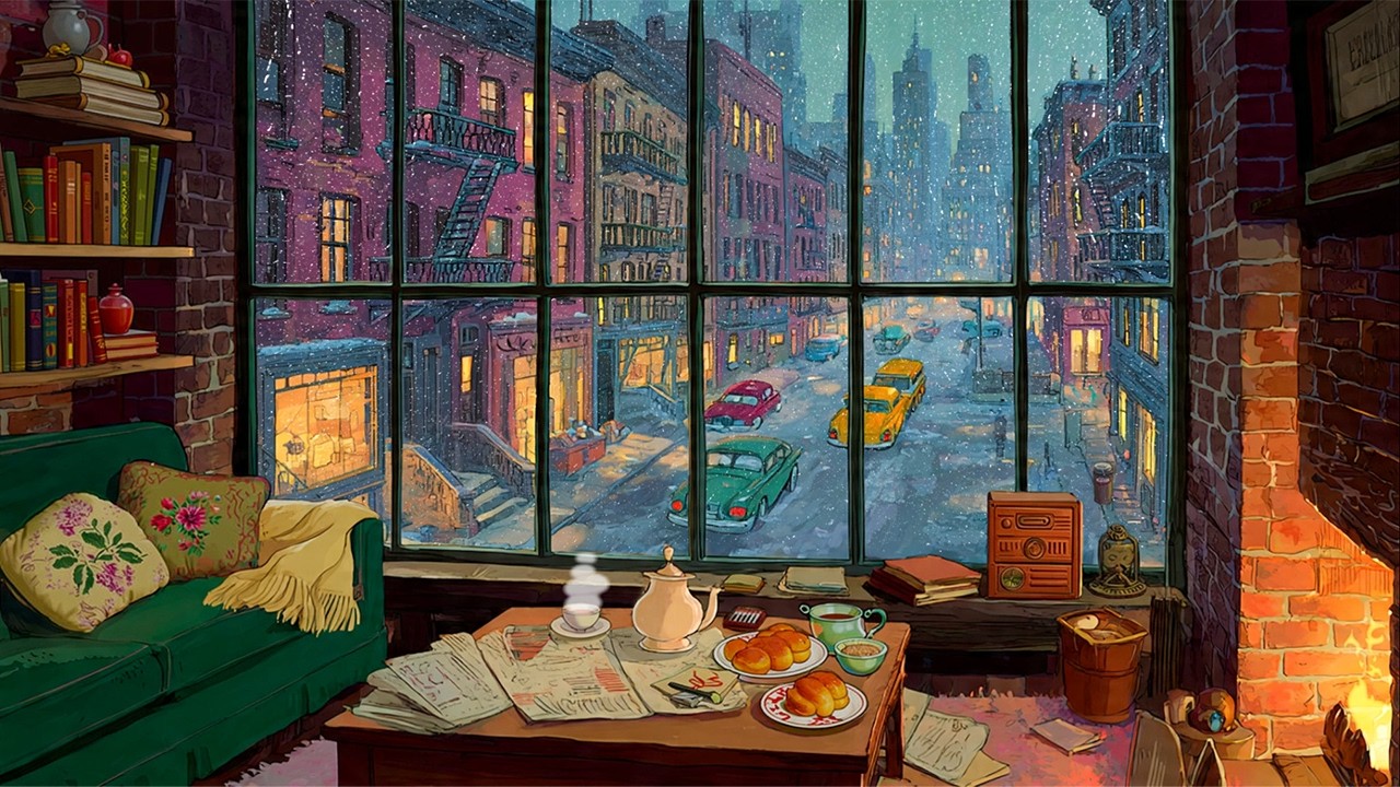 vintage jazz on a rainy 1940s night in a cozy new york city apartment | calm rain ambience to relax