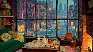 vintage jazz on a rainy 1940s night in a cozy new york city apartment | calm rain ambience to relax