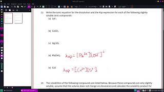 Write the ionic equation for the dissolution and the Ksp expression