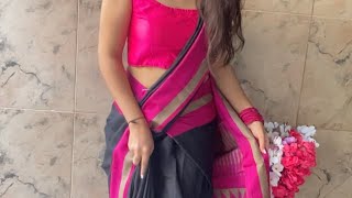 Mermaid Saree Drape🖤| Unique Saree Draping✨| Santoshi Megharaj | #shorts #AShortADay