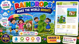 Raindrops | Grade 2 English Poem | Animated Rain Poem for Kids | Listen and Recite screenshot 3