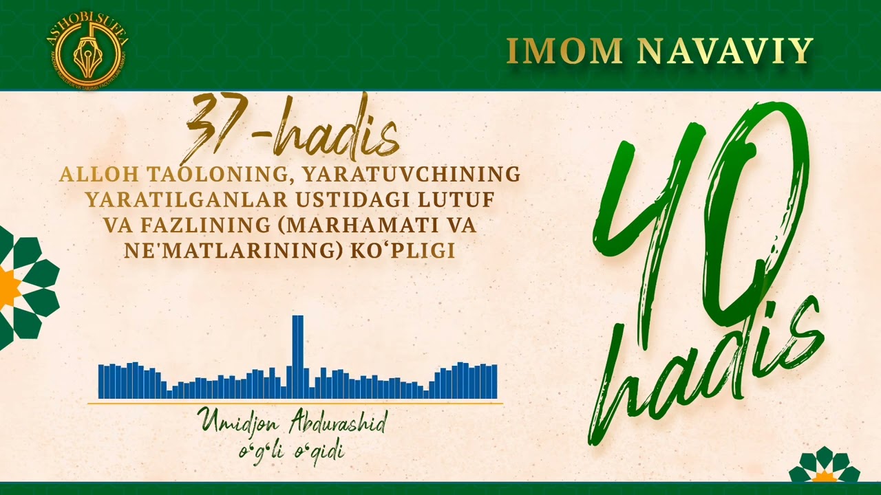 37 hadis. ALLOH TAOLONING, YARATUVCHINING YARATGANLAR USTIDAGI LUTUF VA FAZLINING KO'PLIGI