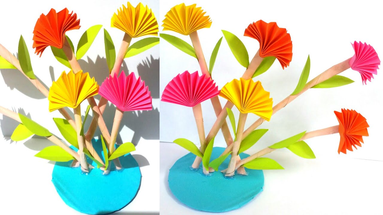 How to make a paper flower. Paper flower tree. Colour paper flower bush