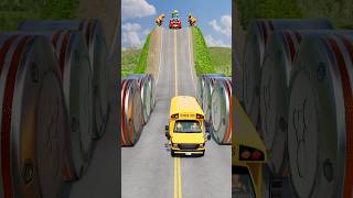 Ambulance &amp; School Bus vs Hydraulic Bollards - BeamNG.Drive #beamngdrive #shorts
