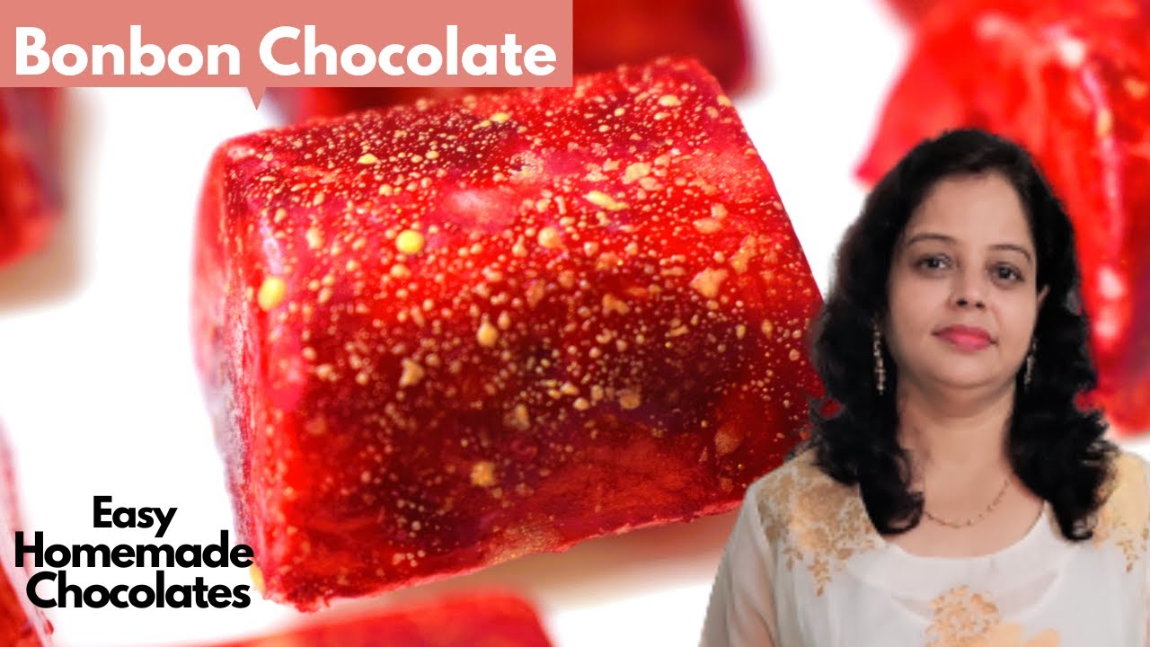 Bonbon Chocolate Recipe | Ganache filled bonbon chocolates | Red Bonbon Chocolate Colored Chocolate