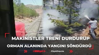 Makinistler Treni Durdurup, Orman Alanında Yangını Söndürdü