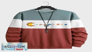 Mens Cartoon Planet Print Color Block Patchwork Pullover Sweatshirts Rust S Review