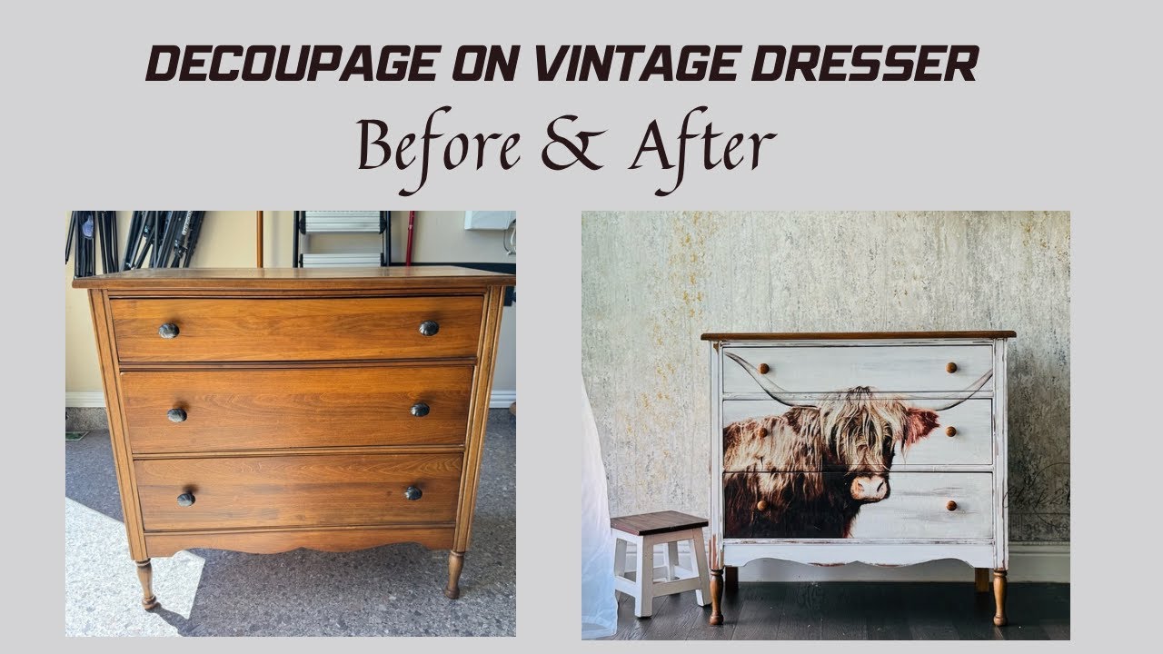 Farmhouse Chic Dresser Makeover Using Decoupage Paper!