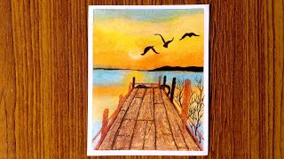 Easy Oil pastel drawing / Sunrise Scenery Drawing at Beach / Art and Travel screenshot 5