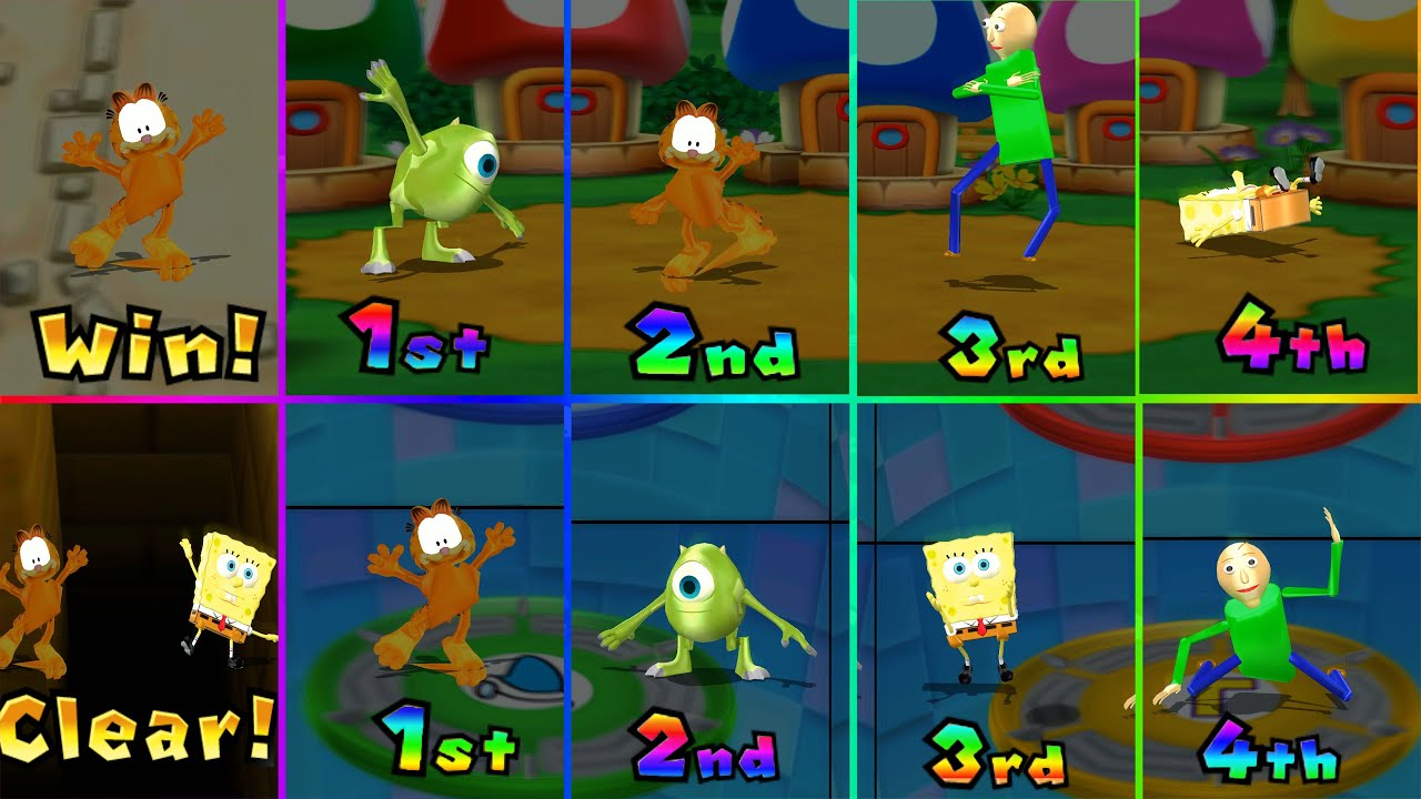 Mario Party 9 -  Garfield vs Wazowski vs Spongebob vs Baldi #MarioGame