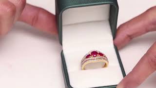 Famous Classic Ruby Three Stone Engagement Ring with Diamond Accent Net Worth