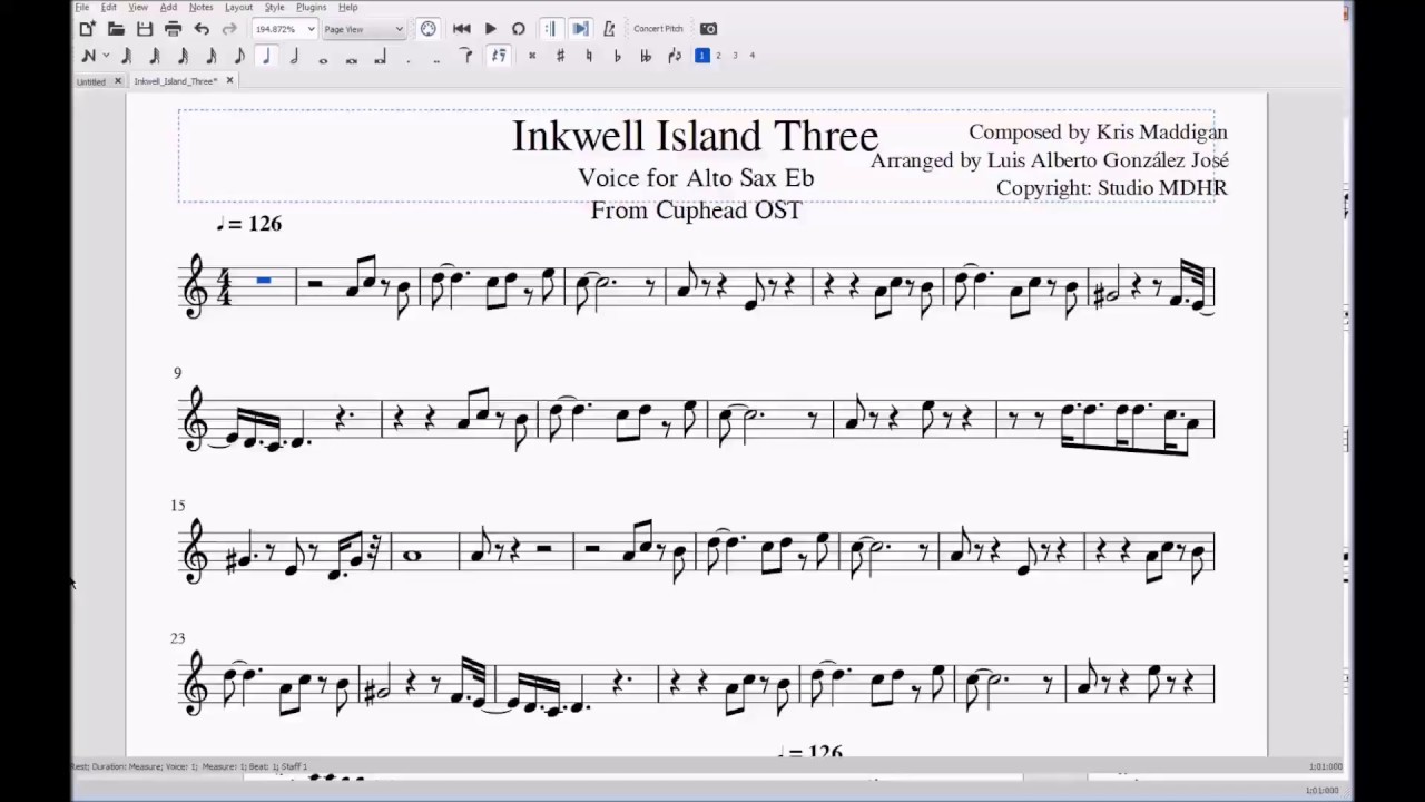 Inkwell Island Three Alto Sax Music Sheet - Cuphead - YouTube.