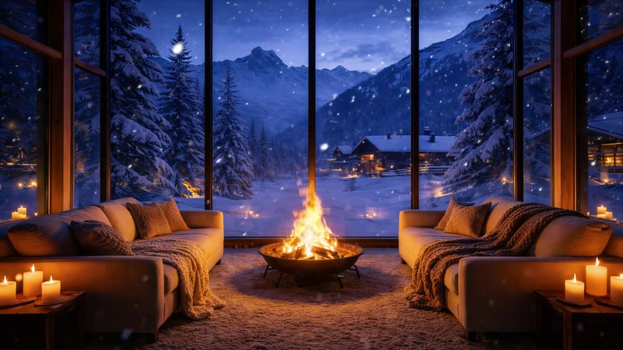 Relaxing Winter Cafe Fireplace Sounds
