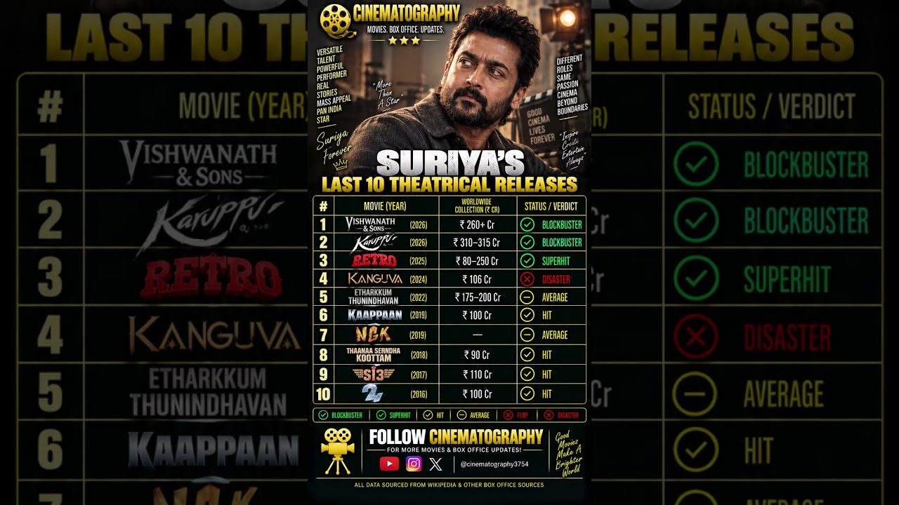 Suriya’s Last 10 Movies 🔥 | Box Office Collection & Verdict | #shorts #youtubeshorts