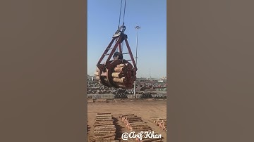 Wood unloading at Caofeidian seaport,Caofeidian,China.