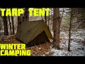 WINTER TARP TENT CAMPING WITH MY SON - TWIG STOVE - COOKING STEAK - FIRE STEEL