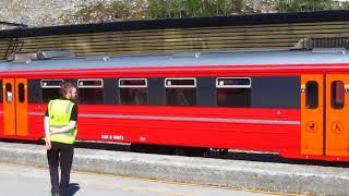 Commuter train enters scenic Myrdal, Norge