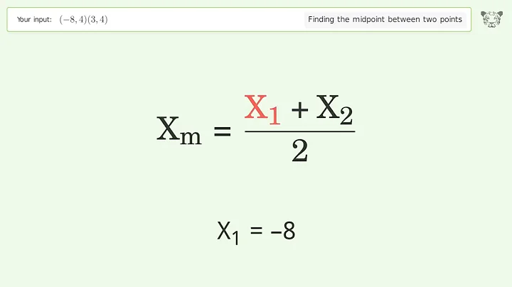 Find the midpoint between two points p1 (-8,4) and p2 (3,4): Step-by-Step Video Solution